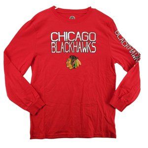 CHICAGO BLACKHAWKS Shirt Men's Long Sleeve Tee Crew Neck Pullover NHL Red 2XL